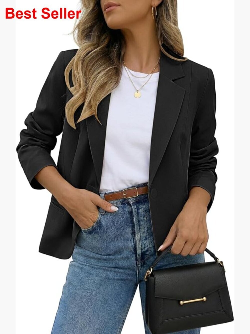Polyester Blend Business Casual Blazer with Pockets Long Sleeve